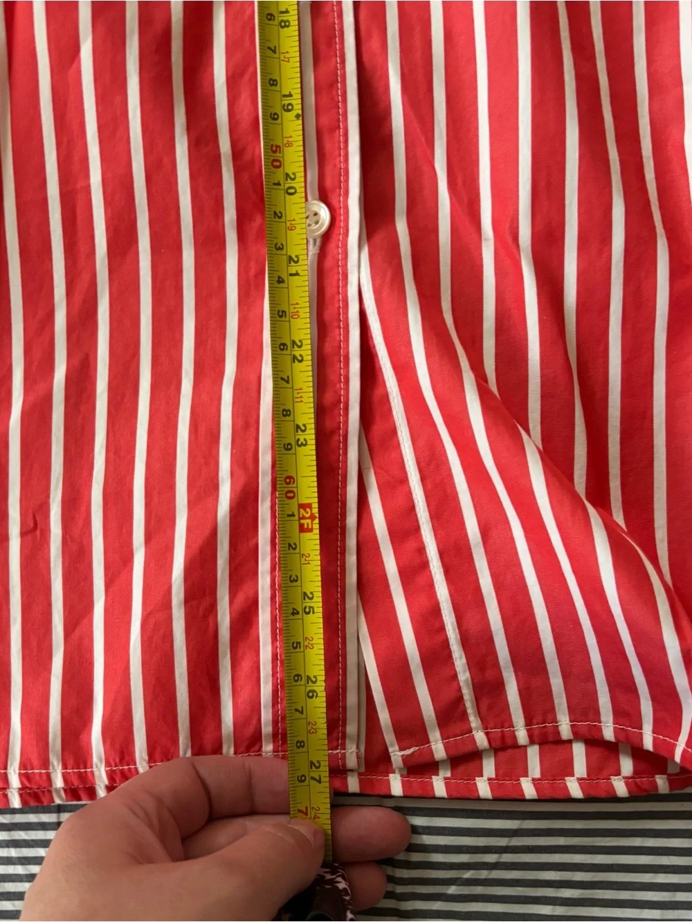 J. Crew Red and White Vertical Stripe Button-Down Shirt